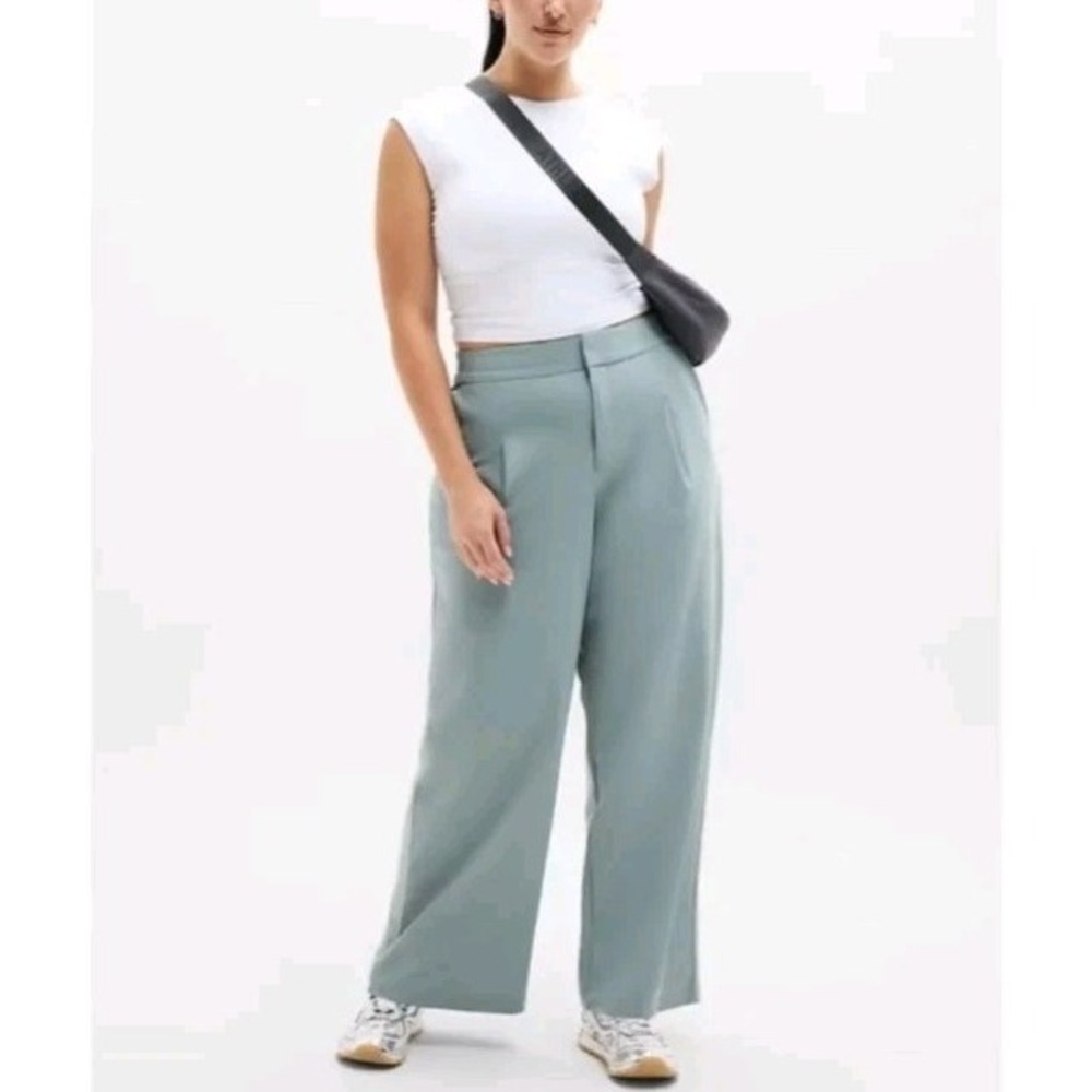 ATHLETA Pinnacle Wide Leg High Rise Trouser Pants Nickel Womens‎ 16 Travel Comfy